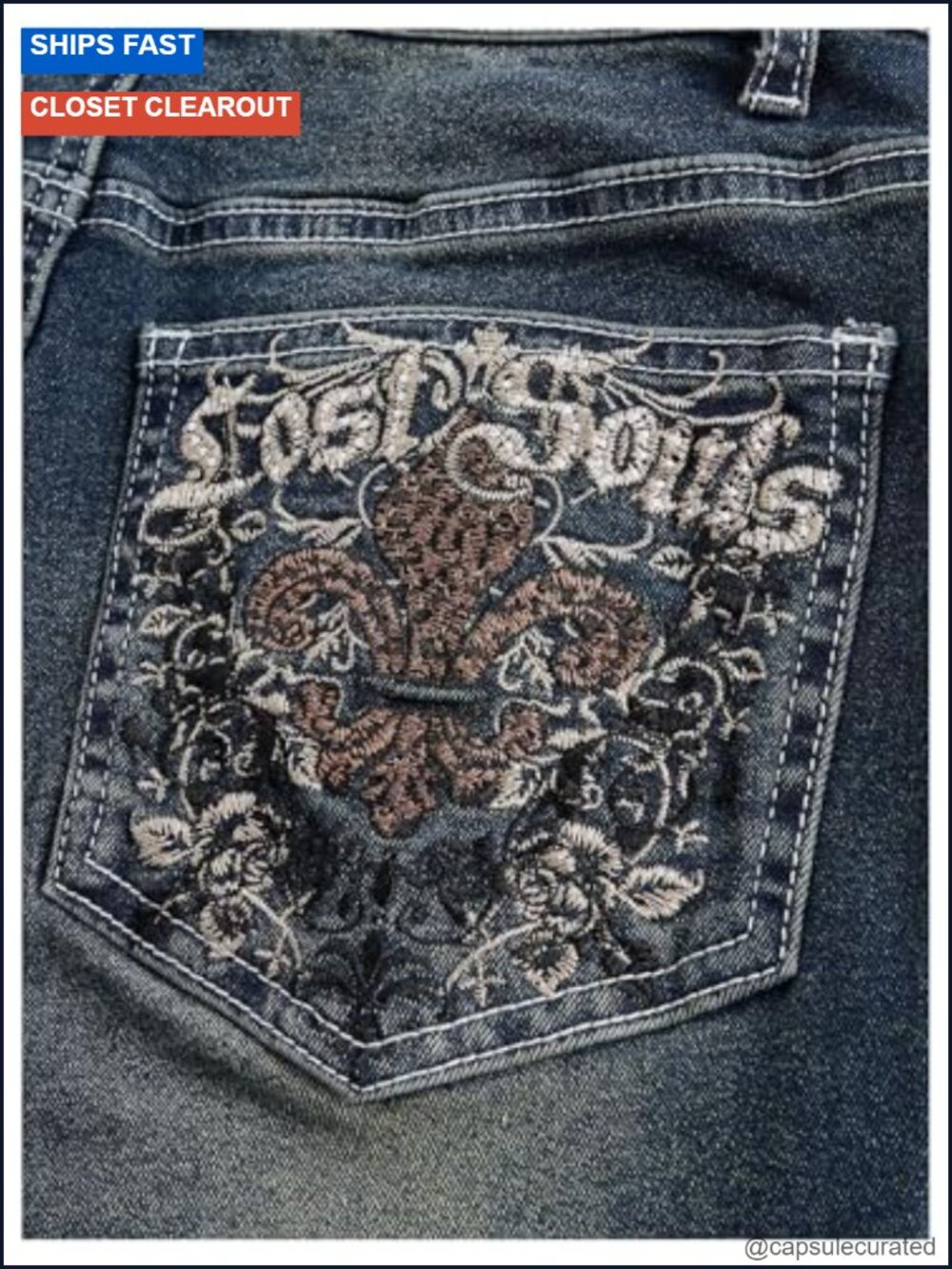 Bell Bottom Jeans Stretchy Embroidered Flared Y2K Goth High Waist Denim Pants - Picture 4 of 5